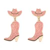 Boucles D'oreilles Pendantes ROSE - Chapeau Et Botte De Cowgirl Émaillés Enterrement De Vie De Jeune Fille Pour Femmes Country Western Accessoires Bijoux Aret