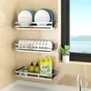 Stainless Steel Kitchen Shelf Wall Hanging Vegetable Plate Dishes Rack Seasoning Rack Knife Rack Free Punching Storage Shelf 240118