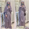 Ropa étnica Mujeres Musulmanas Oración Prenda Llanura 2 piezas Jilbab Set Nida Capucha Abaya Khimar Hijab Falda larga Islam Ropa Dubai Dro DHDHB