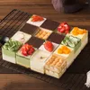 Set di stoviglie 20 pezzi Tazze da dessert Ciotole quadrate trasparenti con coperchi Antipasto Parfait riutilizzabile per la festa di compleanno di nozze