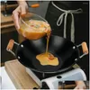 Sartenes 2 PCS Plancha de acero inoxidable Cocina Utensilios de cocina Olla Cocina Saltear Pan Metal Hogar Mango de madera Tapa antiadherente Fideos Wok Drop D DHBJW