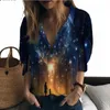 Damenblusen, Sommer-Dame-Shirt, Wald, Glühwürmchen, 3D-Druck, schöner Stil, Damen-Trend, Mode, locker