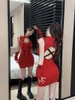 Повседневные платья Красное сексуальное платье для девочек Женская осенне-зимняя облегающая посадка с открытой спиной и рукавами с запахом Хип Короткая модная женская одежда