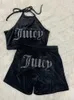 Womens Two Piece Pants Velor Tracksuit Set Two Pieces For Women Sexy Halter Top New in Matching Sporty Shorts 2023 Y2K Juicy Summer Sweatsuit T240122