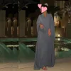 Elegant Saudi Arabric Evening Dresses Beaded Neck Long Sleeve Muslim Evening Gown Grey Satin robe de soiree for Kafan