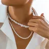 チョーカー模倣真珠と石のビーズチェーンネックレスメントレンディな分離可能な階層首のアクセサリー2024ファッションジュエリー