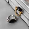 Cluster Rings 925 Sterling Silver Minimalist Geometric Elliptical Black Zircon Adjustable For Women Fine Jewelry Cute Accessories