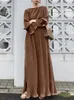 Ethnic Clothing 2024 Muslim Solid Cotton Abaya Femme Brown Long Retro Abayas For Women Fashion Party Dress Dubai Turkey Women's Loose