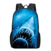 Väskor haj ryggsäck för primära pojkar flickor Ocean Animal 3D Tryckt Bookbag Elementary School Barn Back BAG Blue Ryggsäck 16 tum