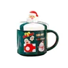 蓋付きのマグカップクリスマスマグカップとスプーンサンタクロースセラミックコーヒーカップエルク雪だるまカップ