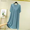 Ropa de dormir para mujer, camisones de verano para mujer, ropa de dormir larga e informal holgada de talla grande, vestidos para dormir para mujer, camisón Modal de manga corta para mujer 130KGC24319