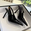 Slingback Pumps Heels Shoes Woman Designer stiletto Heels sandals New patent Leather buckle womens Luxury Dress shoes square pointed toe Evening High Heel Sandals