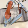 Сандалии, большие размеры 41-42, синие женские туфли-лодочки из шелкового атласа, туфли на высоком каблуке с острым носком и стразами, женские свадебные туфли без шнуровки SandalJ240122