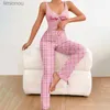 Women's Sleep Lounge Women Two-piece Pajamas Set Girls Grid Sleepwear Lady Round Neck Sleeveless Top+Pants Homewear 2024 Summer PijamaL240122