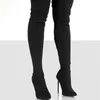 女性ブーツスプリング新しいソックスシューズファッションシューズエラスティックニットシルクストッキング長い尖った薄いハイヒール07091011