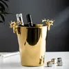 Fashionable and creative ice bucket Stainless steel golden hammer pattern red wine champagne barrel 240122