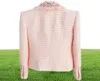 2021 hösten Autumn Long Sleeve V Neck Pink Solid Color Tweed Beaded Rhine Buckles Double-Breasted Blazers Elegant toppkvalitetsutkläder 21O132028586296