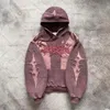 Amerikanska trendiga broderade råa kantbokstäver överdimensionerade hoodie mens y2k street hiphop harajuku mångsidig tröja kvinnor 240119