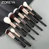 Zoreya Black Makeup Borstes Set Natural Hair Borst Foundation Powder Eyebrow Contour Eyeshadow Make Up Borstes Maquiage 240119