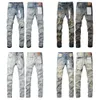 Men's Brand Purple Jeans Man Black High Street Paint Graffiti Damaged Ripped Skinny Trousers Denim Pants