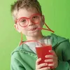 24pcs komik yumuşak gözlükler saman esnek içme pipetler gözlük tüpü doğum günü partisi rastgele renk 240122