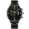 Fashion Men Black roestvrijstalen horloge Kalender Quartz Pols Watch Heren Business Watches for Man