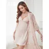 Mulheres sleepwear primavera verão nighty para esposa suspender renda camisola sexy roupão conjuntos de duas peças lingeries mulheres camisolas