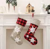 Xmas Sock Red Grid Christmas Stocking Decoration Socks Santa Cluas Candy Gift Strumps Festival Tree Hanging Pendant Bag SN1260