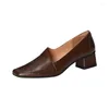 Chaussures habillées PU bout carré chaussure unique femme française classique talon moyen semelle en caoutchouc épais femme élégante 2024 automne