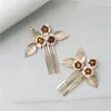 Hair Clips Handmade Pink Enamel Roses Flower Bridal Comb Simple Exquisite Gold Color Leaf Wedding Accessories