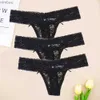 Sexy Set 3pcs/lots Sexy Full Lace Panties Women Thongs Hollow Out String Transparent Seamless Underpants Tangas Super Low Waist T-backL240122