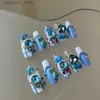 False Nails Handmade Reusable Fake Nails Press on Nails Wearable Artificial Nail With Evil Eyes Design Blue Color Full Cover Long Tip Q240122