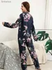 Women's Sleep Lounge Women Spring och Autumn Pyjamas Set Long -Sleeved Pants Plus Size S -3XL 100% Viscose Nightwear Suit Sleepwear Lady Pyjamasl240122
