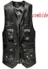 Cowhide Genuine Leather Vest Men Brown Waistcoat Male Sleeveless Jacket Thick Motorcycle plus size Vest Multi Pocket Zipper 2012165861739