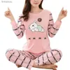 Dames Nachtkleding Dames Pyjama Pak Roze Kleur Casual Dames Cartoon Dierenprint O Hals Top Lange Broek Pyjama Thuis Nachtkleding Set HomewearC24319