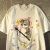 T-shirts pour hommes American Retro Kitten T-shirt graphique imprimé pour hommes et femmes Pure Coton Tendance Couple à manches courtes Lâche Hip-Hop Top Y2K