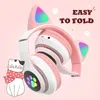 Headphones VAORLO Flash Light Cute Cat Ears Wireless Headphones With Mic Stereo Music Gaming LED RGB Bluetooth Headset For Girl Kids Gift