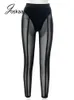 Capris Joskaa Sexy Seethrough Black High Waist Long Trousers Casual Sweatpants Women Autumn 2021 Elastic Pencil Pants Mesh Leggings