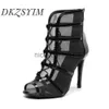 Sandals DKZSYIM Latin Dance Shoes High Top Women Ballroom Dance Boots Soft Soles Ladies Tango/Salsa Mesh Dance Shoes High Heels 6-10 CMJ240122