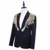 Men's Suits Luxury Gold Floral Sequin Patchwork Suit Jacket Men One Button Slim Fit Blazers Mens Wedding Groom Party Dinner Costumes