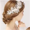 Bijoux de cheveux Queenco Sier Floral Bridal Headpiece Tiara Accessoires Vine Bandeau à la main pour la mariée Y200409 Drop Livraison Hairjewelr Dhujm