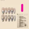 Faux ongles 10pcs Presse sur les ongles Miroir Poudre Design Faux Ongles Style élégant Strass Brillant Artificiel Nail Patch À La Main Wearable Q240122