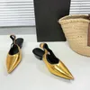 Sandaler Brand Pointy Toe Leather Women High Heel Sticked Belt Pumps Summer Ladies Mules Party Tisters for Woman