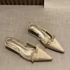 Sapatos de vestido 2024 primavera menina diamante fivela arco temperamento baotou sandálias femininas vestindo salto pontudo volta meia cinta