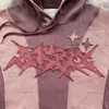 Amerikanska trendiga broderade råa kantbokstäver överdimensionerade hoodie mens y2k street hiphop harajuku mångsidig tröja kvinnor 240119