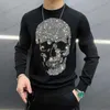 Maglioni da uomo Maglione lavorato a maglia con strass europeo e americano da uomo Pullover Skull Harajuku Shiny Fashion Casual Top T240122