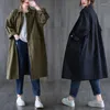 Trenchs de Femmes Mode Grande Taille Manteau Coréen Printemps Automne Simple Boutonnage Long Coupe-Vent Rétro Casual Lâche Femelle Pardessus