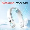 Elektriska fläktar Wearable Neck Fan 5000mAh Uppladdningsbara bärbara fläktar upp och ner Blow Air Kylning Luftkonditionering Electric Fan för SportsL240122