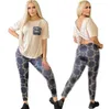 Summer Nfew Women's Brand New Tracksuits Designer 2 Piece Set Letter Print G Kort ärm T-shirt+Pant Sexig Back Lace Beigt Tshirt Legging Pants