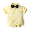 Kledingsets Kinderen Jongens Gentleman Set Korte mouw Strikje Shirt Jarretel Shorts Peuter Baby Boy Outfit Voor Bruiloft Feestjurk